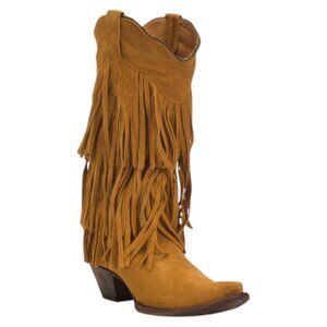 TANNER MARK Made In Mexico Suede Three Layer Fringe Western Boots